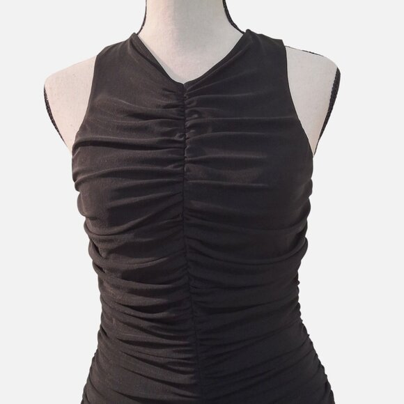 White House Black Market Black Ruched Mesh Sleeveless Cocktail Dress XS NWOT - Picture 3 of 8